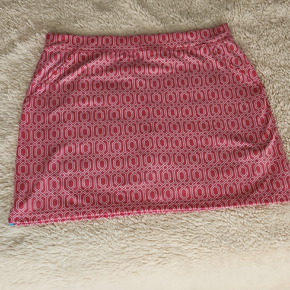RAFFAELLA size L - Geometric Pink Skirt - Fake Pocket